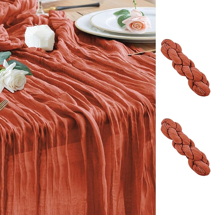 Wokceer Cheesecloth Table Runner 2Pack 10FT Terracotta Fall Cheese Cloth Table Runner Boho Gauze for Party Thanksgiving Long Rustic Sheer Runners for Baby Bridal Shower Wedding Easter
