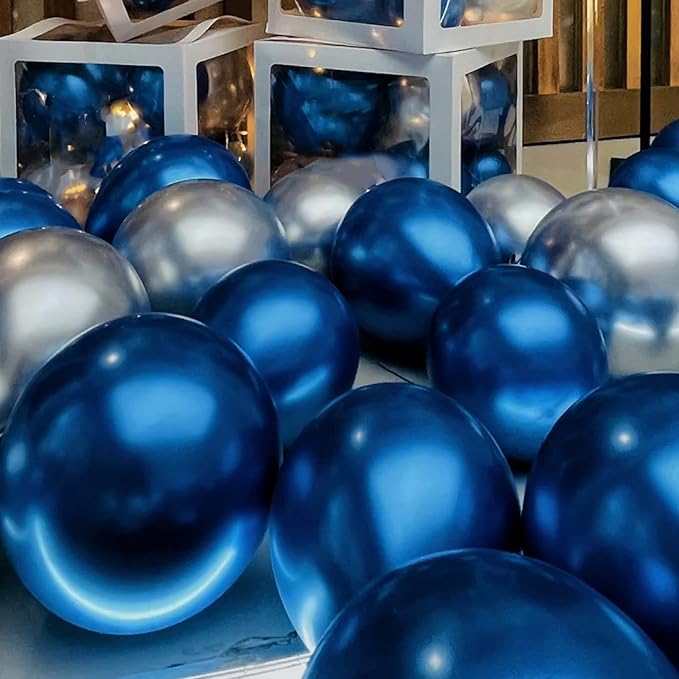 130pcs Metallic Blue Balloons Different Sizes 18" 12" 10" 5" Chrome Blue Latex Balloon Garland Arch Kit for Birthday Baby Shower Graduation Wedding Gender Reveal Party Decorations