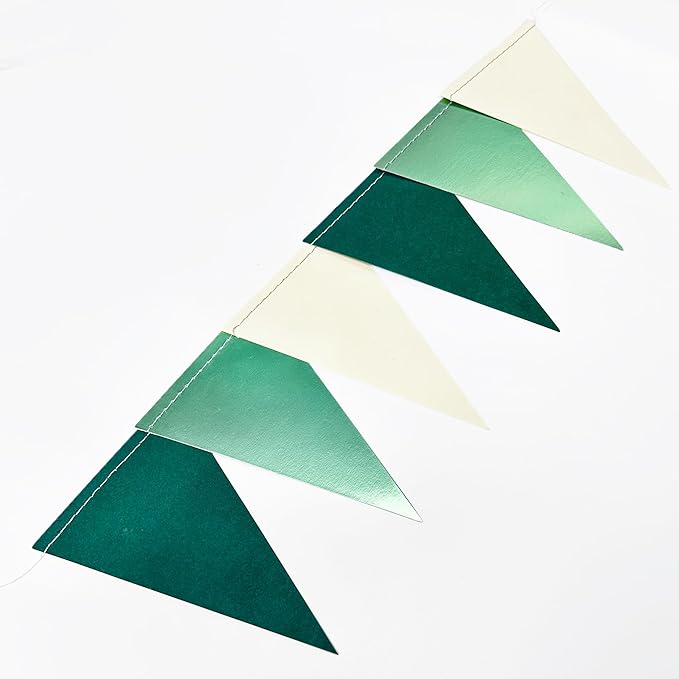 Sage Green Decorations Hanging Paper Pennant Banner Flag Green Beige Triangle Bunting Garland for Birthday Baby Shower Wedding Engagement Neutral Safari Wild One Woodland Jungle Theme Party Supplies