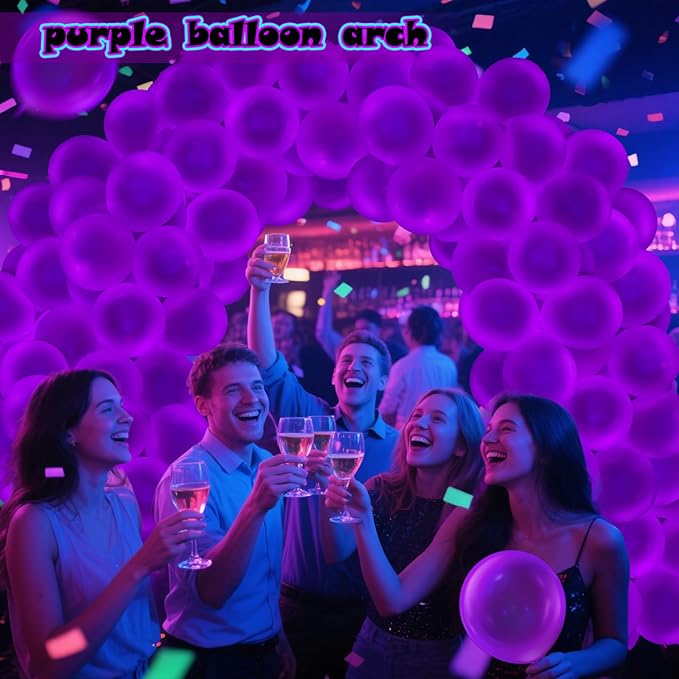 100 Pcs UV Neon Purple Balloons 12 inch Neon Party Supplies, Balloons, Glow in the Dark for Birthday, Graduation, Baby Shower,Wedding, Anniversary Valentines Party Decorations