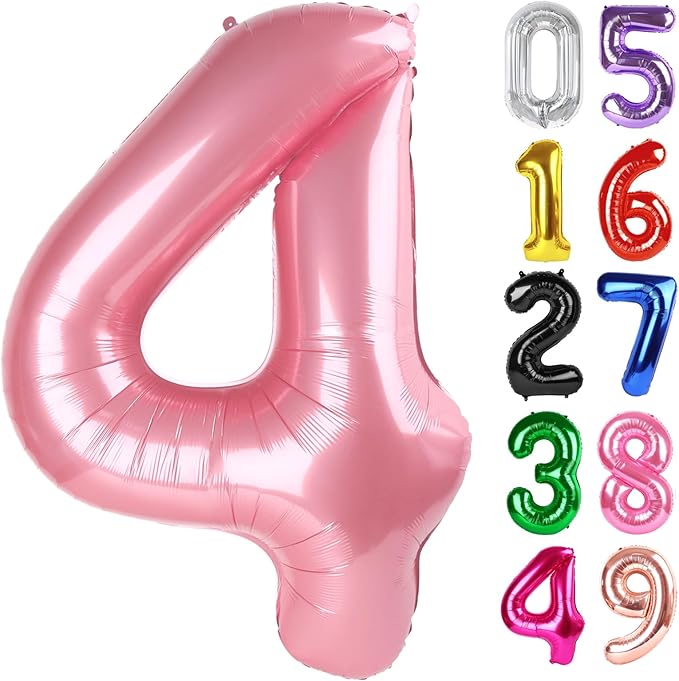 Pearlescent Pink Number 4 Balloon 40 Inch, 4th Birthday Party Decorations for Children, Giant 4 Foil Balloon for Party Supplies