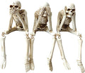 Halloween Skeleton Statues Set of 3 – See No Evil, Hear No Evil, Speak No Evil, Resin Skull Figurines for Gothic Home Decorations, Shelf Mantel Decor, Tabletop Halloween Decor Indoor (3-Piece Set)