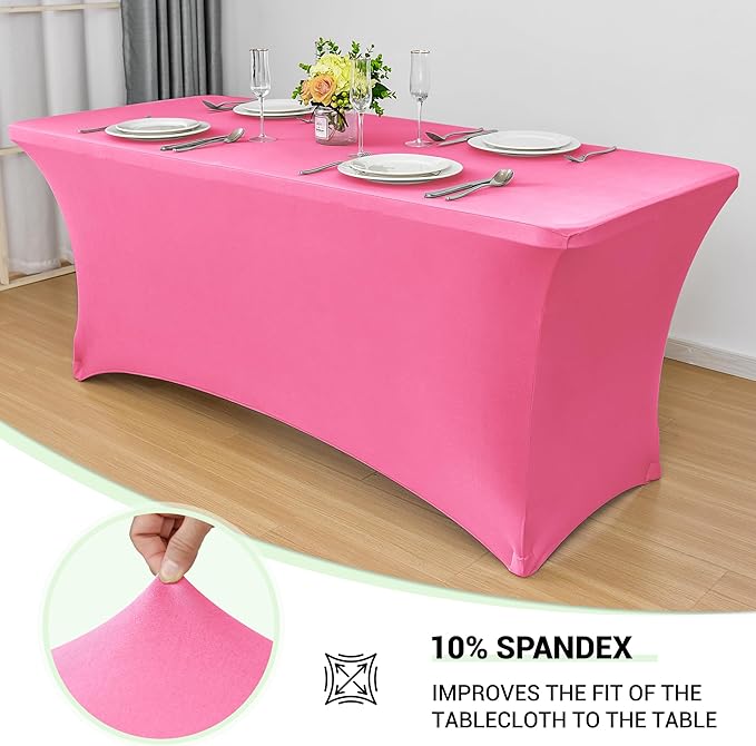 Obstal 4Ft Stretch Spandex Table Cover for Standard Folding Tables - 2 Pack Universal Rectangular Fitted Tablecloth for Party, Banquet, Events, Trade Show (Dark Pink, 48L x 24W x 30H Inches)