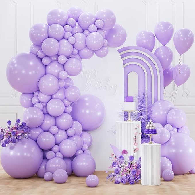 PartyWoo Lavender Balloons 152pcs Different Sizes Pack of 18 12 10 5 Inch Light Pastel Purple Lilac Balloon Arch Kit for Baby Shower Bachelorette Fairy Birthday Princess Party Decorations Purple-Q10