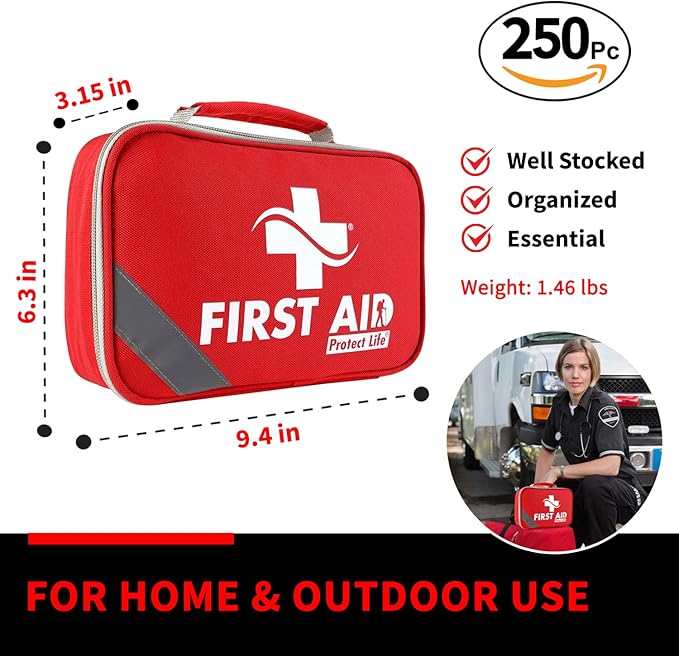 Protect Life Survival First Aid Kit for Home/Business, Camping Survival Kits | Mini Travel First Aid Kit | Camping Equipment | Small Kits for Car | Outdoor Emergency Survivals Pack - 250pcs