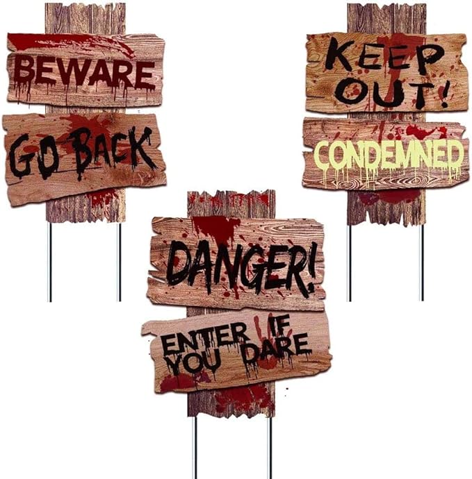 Halloween Decorations, 3 Pack 19" x 16" Yard Signs Stakes Props Outdoor Decor Scary Zombie Vampire Graves Holiday Party Supplies