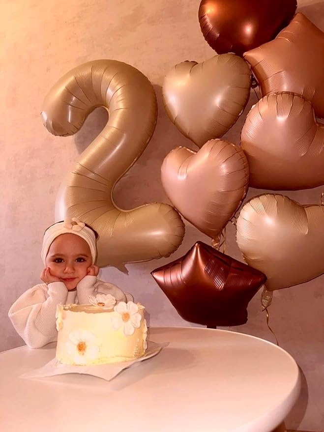 Big 40 Inch Light Brown 2 Number Balloon Birthday Decoration, 2026 Light Brown Number 2 Helium Balloons 12 20 22 23 24 26 28 32 42 Celebration, Boy Girl Baby Anniversary Party Graduations Supplies