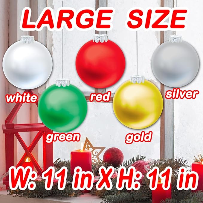 10 PCS Outdoor Decorations, 11 Inch Inflatable Christmas Balls, Festive Ornaments for Front Door Yard, with Pump (Red, Green, White, Gold, Silver)
