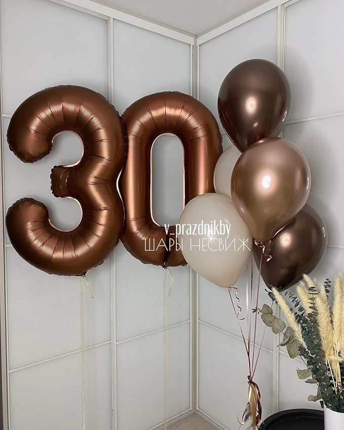 Coffee Brown Number Balloons, 40 Inch 3 Balloon for Birthday Party Decoration, Number 3 Ballon for 3, 13, 23, 30 Celebration, Boy and Girl Birthday, Wedding, Anniversary Decor