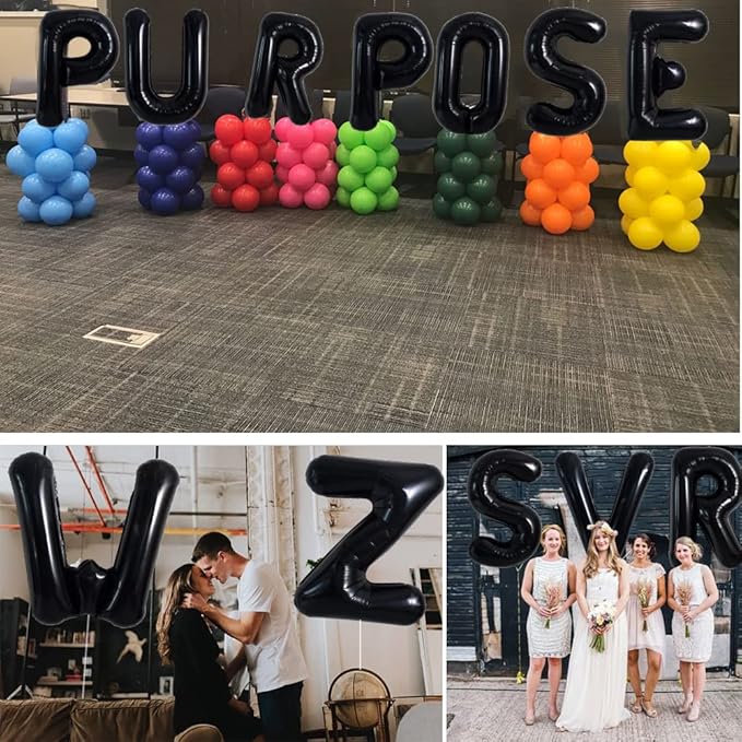 TONIFUL 40 Inch Large Black L Letter Balloon - Jumbo Helium Foil Mylar Big Alphabet for 2026 New Year Eve Graduation Wedding Baby Shower Birthday Party Anniversary Supplies Decorations