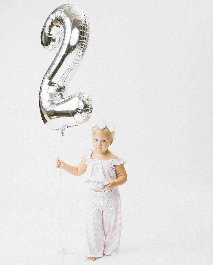 Silver Number 2 Balloon 40 Inch, 2 Balloon Number, 2nd Birthday Decorations for Baby Girls Boys Toddlers