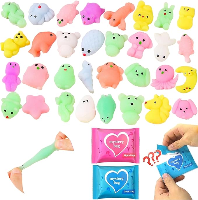 50-Pack Squishy Fidget Toys Blind Bags – Mini Mochi Squishies Mystery Toys for Kids, Party Favors, Classroom Prizes, Goodie Bag Stuffers, Sensory Stress Relief Squeeze Toy