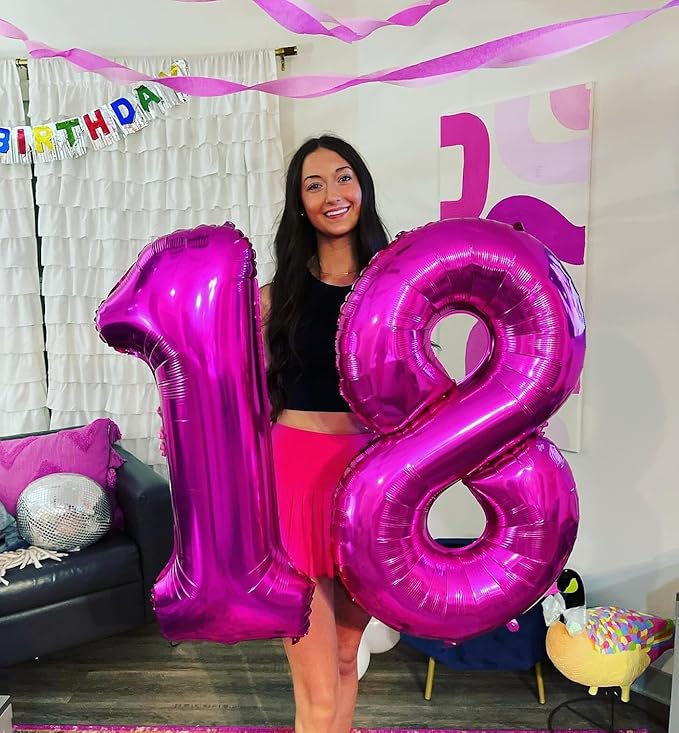 Rosy Purple Number 18 Balloon 40 inch, 18 Number Balloons, 18th Rosy Purple Birthday Decorations for Girls Boys Kids, 18 Year Old Party Supplies