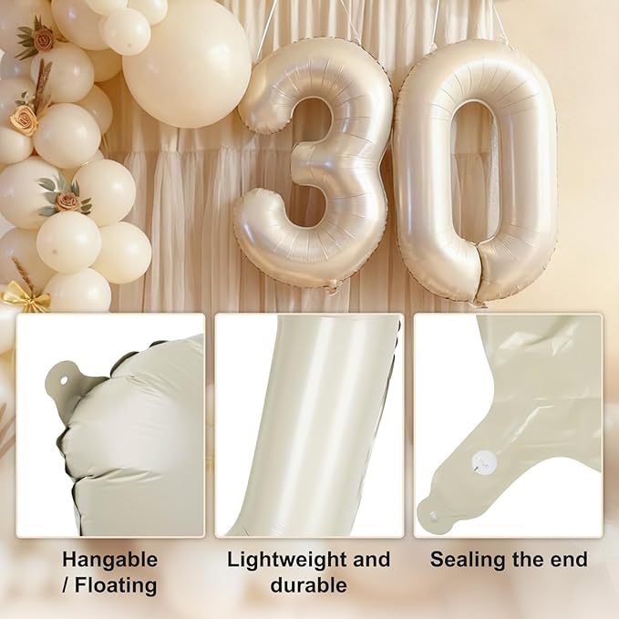 40in Birthday Big Number Balloon - CARGEN Giant Foil Balloons for Women Men Birthday Party Wedding Anniversary Supplies Decorations, Creamy White Seven, No.7