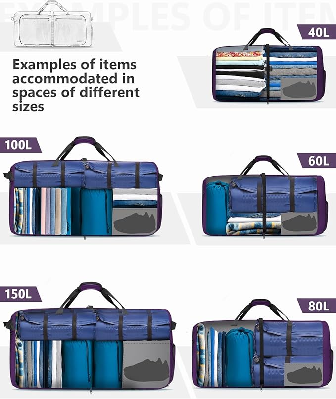 Gonex 40L 60L 80L 100L 150L Large Foldable Travel Duffle Bag with Shoes Compartment, Packable Lightweight Water Repellent Duffel Bag for Camping Gym Weekender Bag