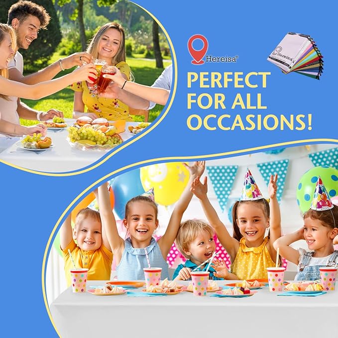 8-Count White Disposable Plastic Tablecloths Rectangle 54x108 Inch - Extra Long Waterproof Banquet Table Covers for Parties & Catering