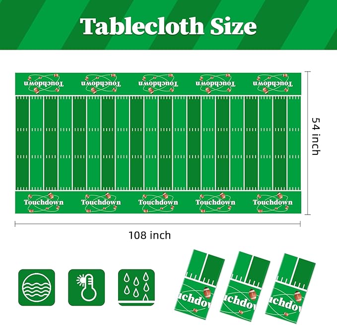 Childom Football Party Decorations,3 Pack Football Tablecloth Disposable Plastic Tablecloth 54" X 108" Plastic Table Cloth for Rectangle Tables,Birthday Party Decor,Parties Supplies for Home,Dinner