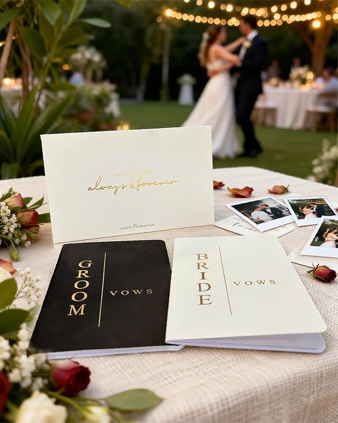 WeddingGiftsWedding Vow Books for Bride and Groom, His and Hers Vow Books for Wedding-Soft Touch Gold Foil Engraving, Engagement | Wedding Essentials