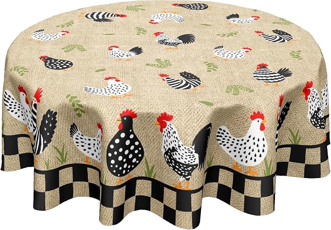 Rooster Round Tablecloth 70 Inch Chicken Farmhouse Circle Table Cloth Rustic Vintage Table Cover Washable Polyester Decorations for Holiday Home Kitchen Dinning Party