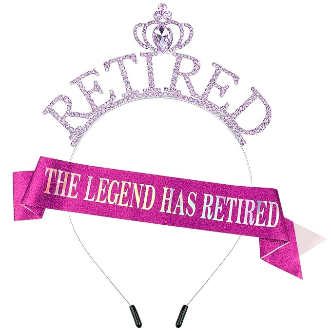 SuPoo Purple Retirement Crown and Sash for Women Retirement Party Decorations Retired Headband Tiara The Legend Has Retired Sash Elegant Rhinestone Headband Retirement Gifts Party Supplies