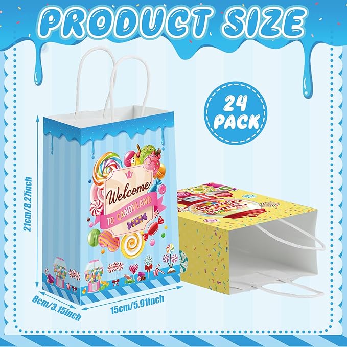 Sinload 48 Pcs Candy Sweet Goodie Bags with Handles Lollipop Gift Bags Candy Party Favors Sweet Shop Theme Treat Boxes for Classroom Prizes Supplies Birthday Wedding Baby Shower Party Decor