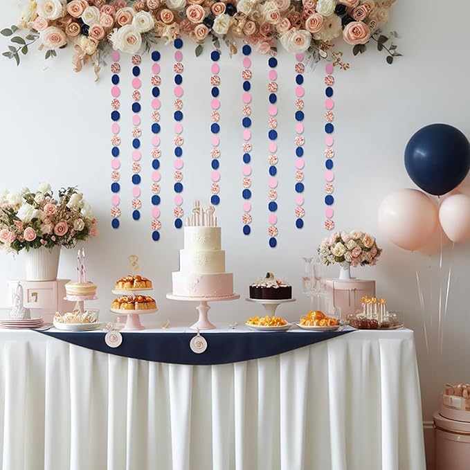 Rose-Gold Navy-Blue Pink Party Decorations – 52ft Paper Garland Gender Reveal Bridal Baby Shower Decoration Birthday Engagement Bachelorette Wedding Hanging Decor HongTongTong