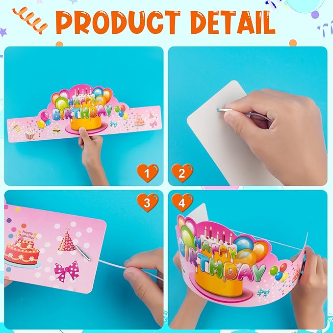 Birthday Crowns for Kids - 36 PCS Colorful Paper Crowns,Birthday Party Hats for Classroom,Party Supplies for Teachers & Students