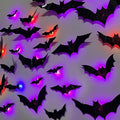2025 New Halloween 3D Lighted Bats, LED Purple Lighted 3D Bats Halloween Decoration, Upgrade LED Glowing Bat Group Hanging Wall Luminous Glow Clings Multipack (24Pcs Black)