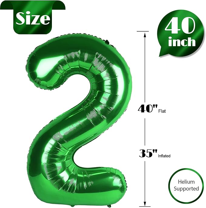 Green 2 Balloon, Number Balloons 40 Inch, 2nd Balloon Number Birthday Decorations, Second Two Birthday Party Supplies, Number 2 Balloon, St. Patrick's Day Games Theme Decorations