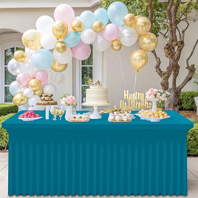 Smiry Spandex Tablecloth, Elastic Fitted Stretch Tablecloth for 6FT Rectangle Tables, Waterproof Washable Table Cover Skirt for Outdoor, Wedding, Banquet & Parties (Turquoise, 72Lx30Wx30H Inch)