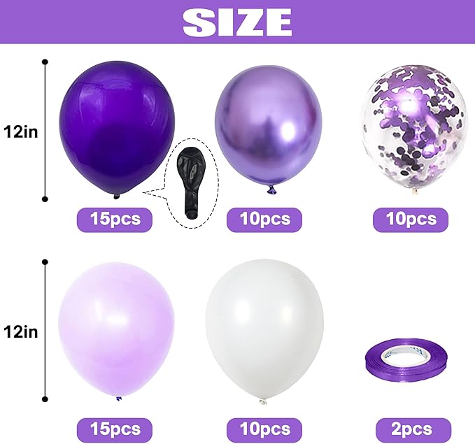 Togvu Balloon Purple and White, 60 Packs 12 Inch Dark Light Metallic Chrome Confetti Balloons Set for Girls Women Wedding Birthday Baby Shower Bridal Bachelorette Decorations