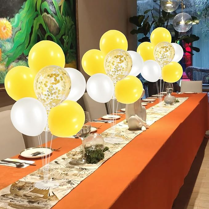 Yellow and White Balloon Stand Centerpiece Table Decorations for Bee Sunflower Daisy Birthday Bridal Shower Engagement Wedding Party Decorations(Yellow white set4)