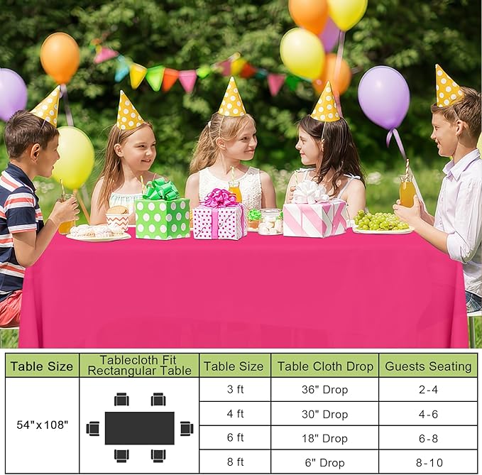 Smiry Disposable Table Cloth - 6 Pack, 54 x 108 Inch Waterproof Rectangle Tablecloths for Parties, Decorative Plastic Table Cover, Leakproof & Sturdy, Hot Pink