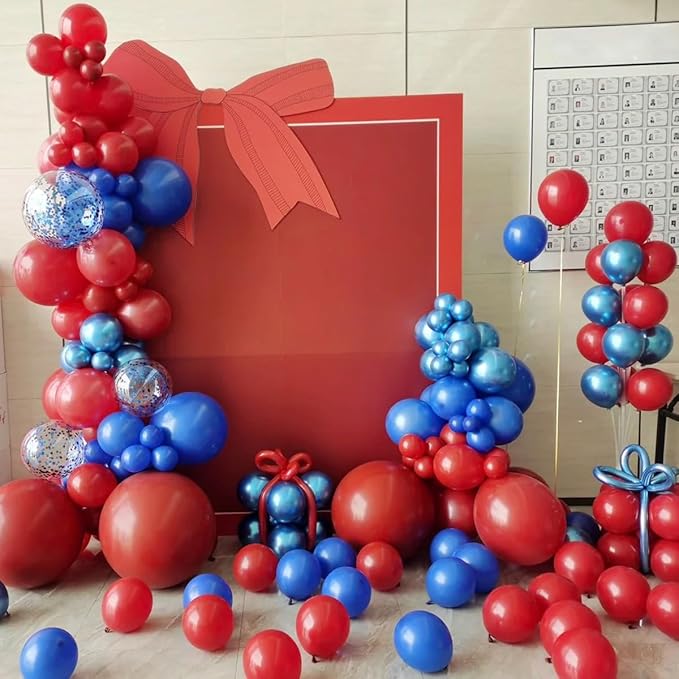 Blue Red White Balloons Arch Garland Kit, 147 Pcs Royal Blue Red White Confetti Blue Red Balloon for Graduation Birthday Party Baby Shower Wedding Decorations