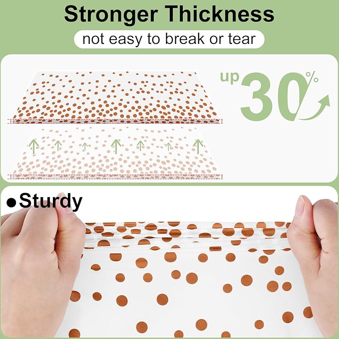 misaya 3 Packs Dot Disposable Table Cloth, 54 x 108 Inch Waterproof Plastic Tablecloth, Rectangle Rose Gold Dots in White Table Covers for Easter, Picnic, Birthday, Party