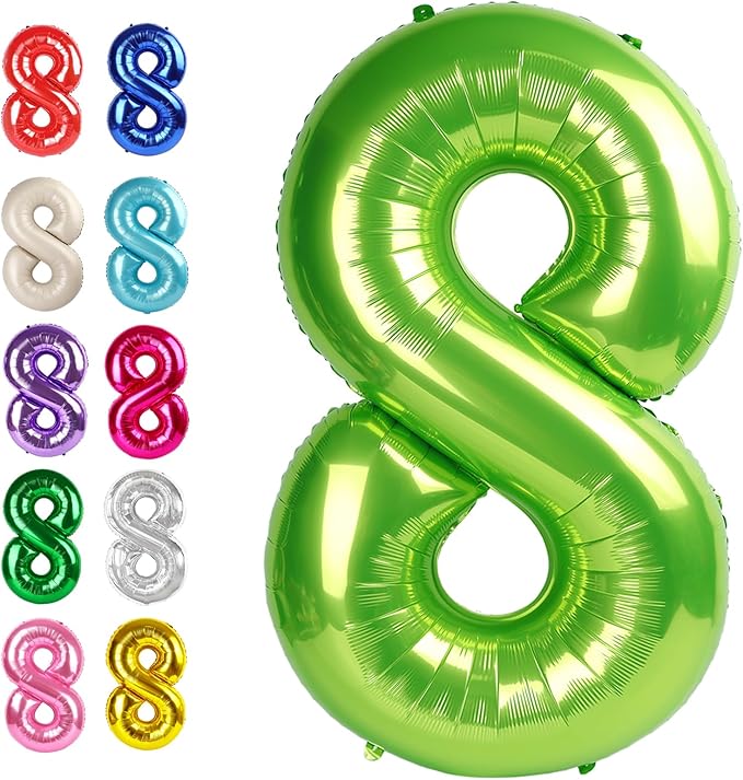Helium Foil Light Green Number 8 Balloon 40 Inch, Mylar Eight Numbers 8 18 28 38 48 58 80 88 Birthday Balloons, Light Green Women Men Anniversary Graduations Party Supplies