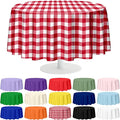 Mulbozy 2 Pcs Red Gingham Round Tablecloth, 84 inches Disposable Plastic Red and White Checkered Circle Table Covers for Baby Shower Wedding Bridal Shower Birthday Party Decorations