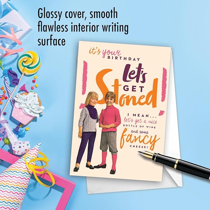 NobleWorks - 1 Funny Birthday Greeting Card - Sassy Bday Card for Women, Stationery Humor - Let's Get Stoned C7027BDG