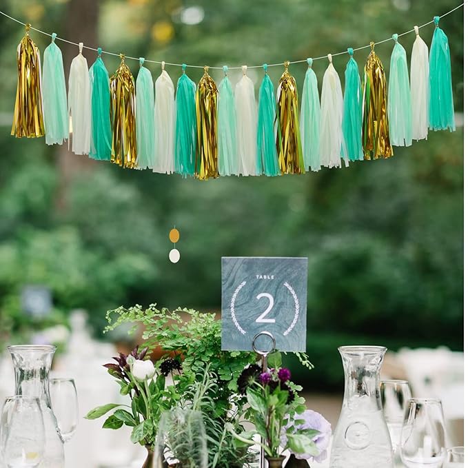 Teal-Blue Mint Beige-Gold Party-Decorations Tassel-Garland -20pcs Rustic Wedding Tassels Banner Streamers,Women Birthday Bachelorette Engagement Decor Panduola