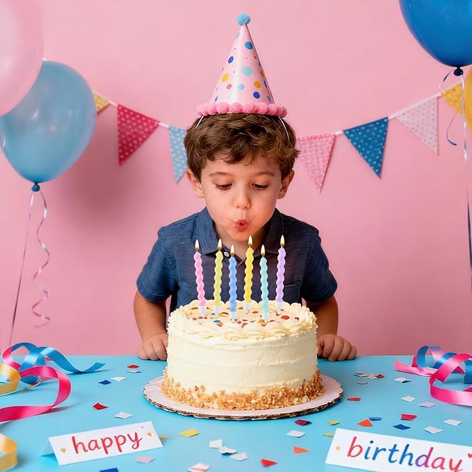 BEAN LIEVE 24-Count Birthday Candles - Rainbow Birthday Candle with Holders Colorful Spiral Long Cake Candles for Birthday Wedding & Lucky Party Cake Decorations
