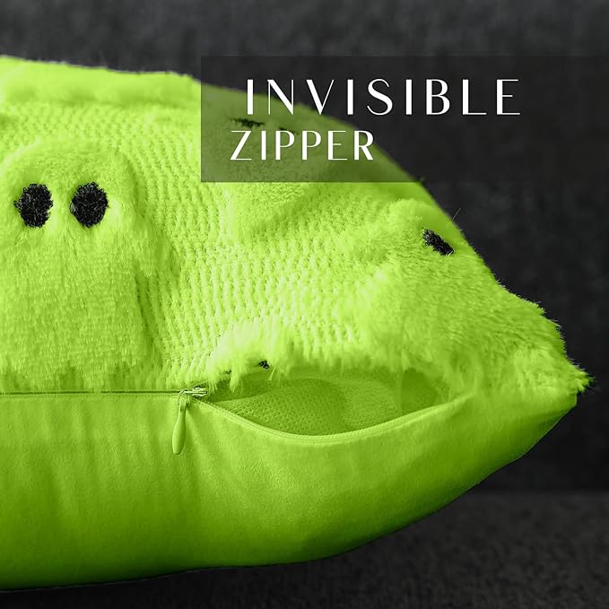 DFXSZ Halloween Pillow Covers 20x20 inch Set of 2 Green Ghost Throw Pillow Cases Soft Plush Faux Fur Wool Couch Cushion Case for Chair Sofa Bedroom Living Room Home Decor PTK03Y20