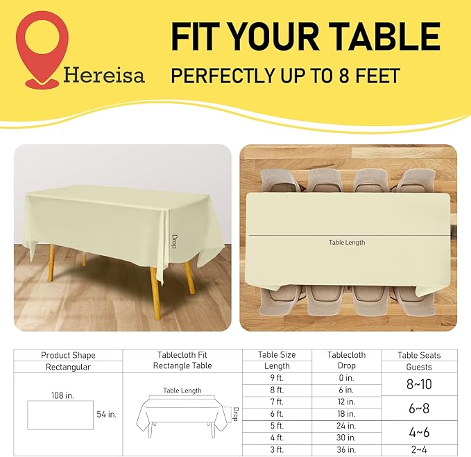 Ivory Plastic Tablecloths 2 Pack Cream Disposable Table Covers 54 x 108 Inch Bridal Party Tablecovers PEVA Beige Table Cloths for BBQ Picnic Birthday Wedding Parties 8 ft Rectangle Table Use