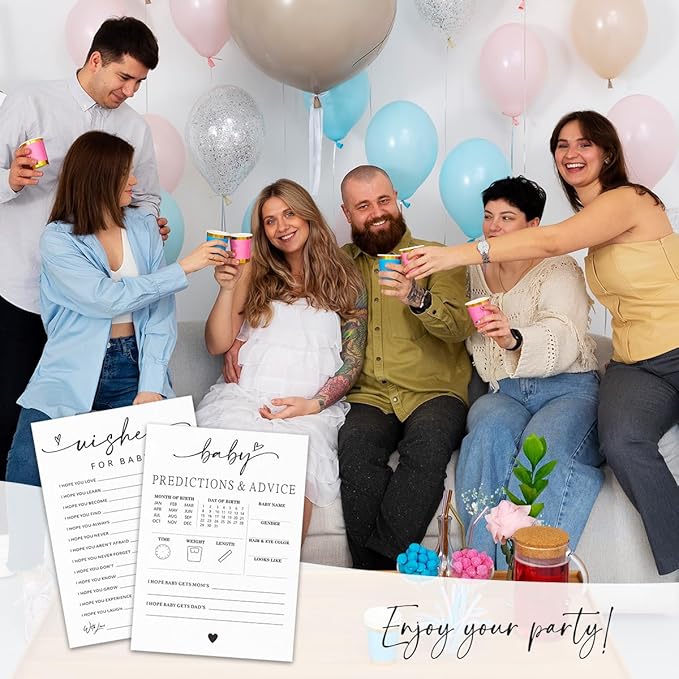 30 Pcs Baby Shower Game Cards - Predictions & Advice Wishes - Minimalism Baby Predictions Cards for Boys Girls, Babys Shower Decorations & Party Favor - A01
