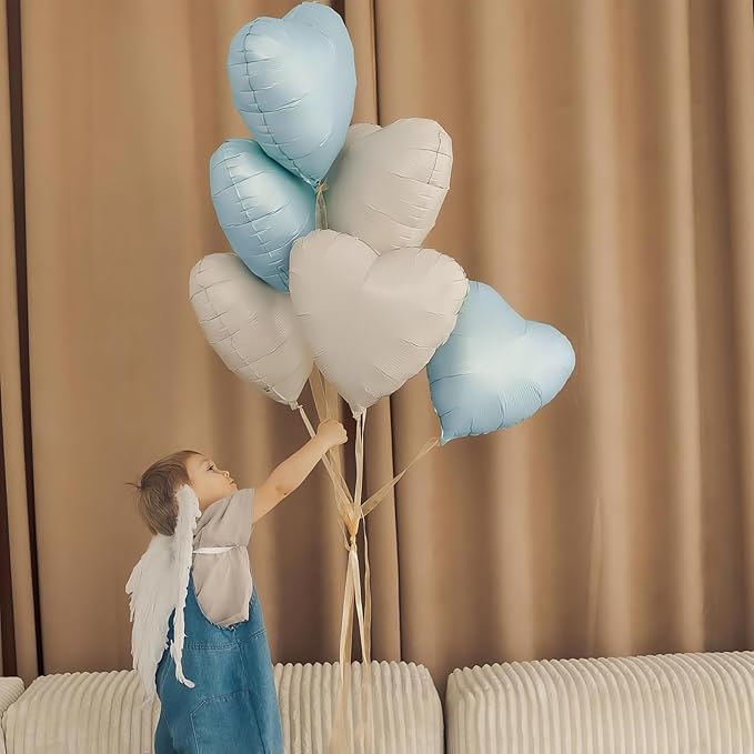 Baby Blue Heart Balloons,12Pcs Pastel Blue Heart Shaped Foil Balloons,18Inch Pastel Helium Balloon for Baby Shower Birthday Anniversary Wedding Party Decorations