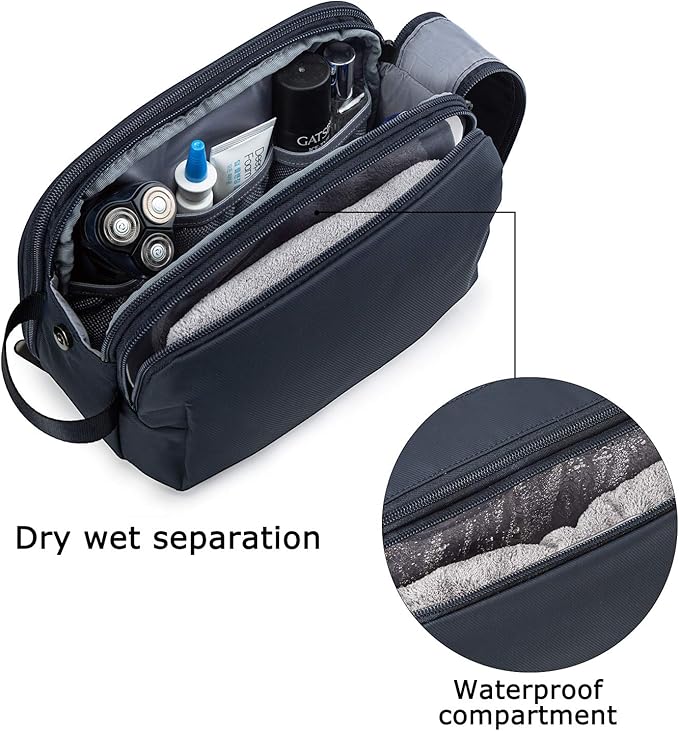 BAGSMART Toiletry Bag for Men, Travel Toiletry Organizer Dopp Kit Water-resistant Shaving Bag for Toiletries Accessories, Door Room Essentials,Navy Blue-medium
