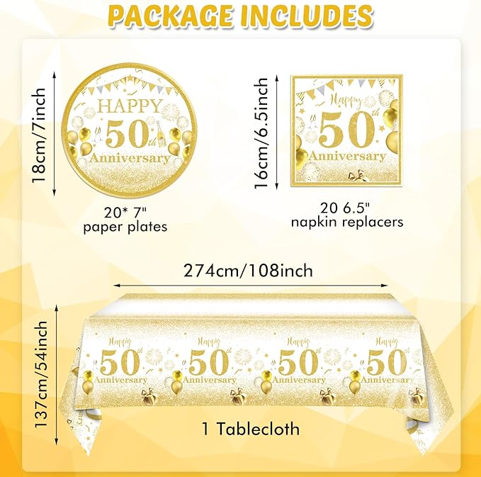 Gold Party Decorations 50th Party Tableware Set 1976 50th Theme Birthday Party Table Decoration Supplies Cheers to 50 Years Paper Plate Napkin Tablecloth for Men Women Fifty Years Old Anniversary