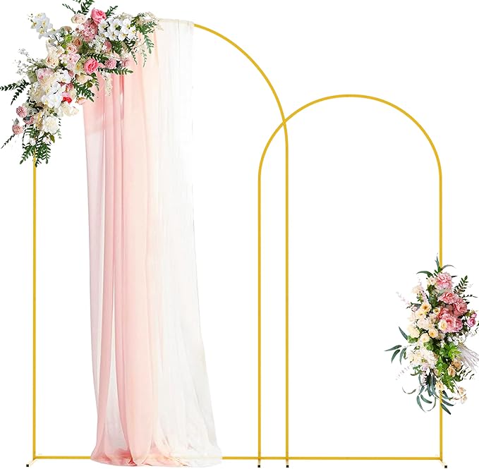 Wokceer Wedding Arch Stand 2 Set 8FT, 6.6FT Gold Metal Arch Backdrop Stand for Birthday Party Wedding Ceremony Baby Shower Garden Arch Decoration