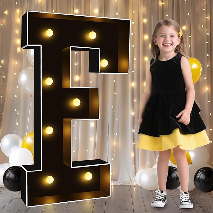 Pooqla 3 FT Marquee Light Up Letters, Black Marquee Letter Lights 3 Feet Tall, Giant LED Sign Big Mosaic Letters for Balloons Birthday Party Anniversary Wedding Decorations, Warm White F