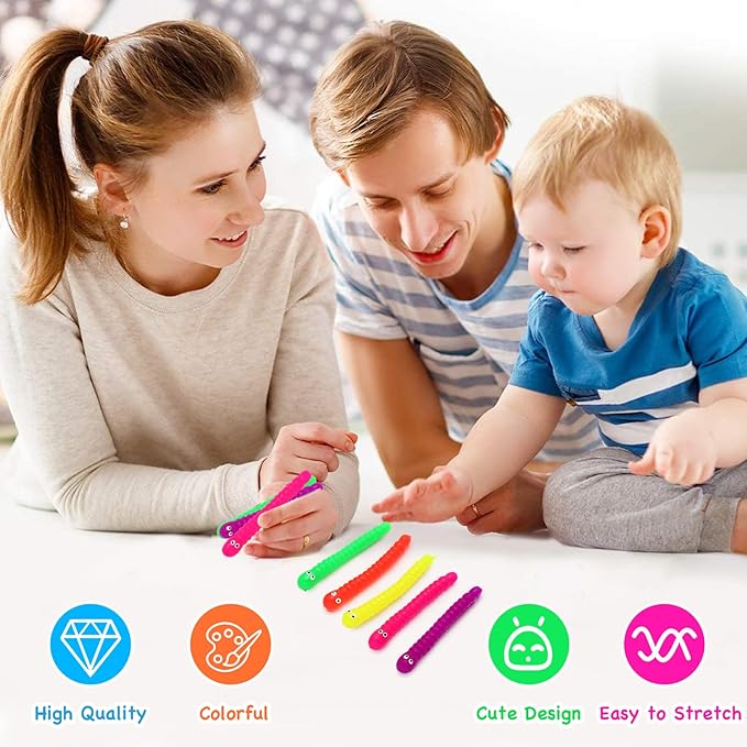 50 PCS Stretchy Fidget Toys Colorful Stretchy Strings，Sensory Fidget Worm Stretch Toys for Kids, Stocking Stuffers Party Favors for Boys and Girls Classroom Prizes, Pinata Fillers,Goodie Bag Stuffers