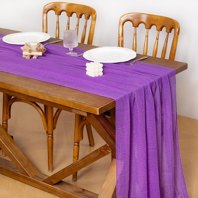 Socomi 3pcs Purple Easter Spring Cheesecloth Table Runner Gauze 120 Inch Rustic Boho Cheese Cloth Runner for Wedding Party Baby Bridal Shower Centerpiece Decoration Holiday Home Decorations